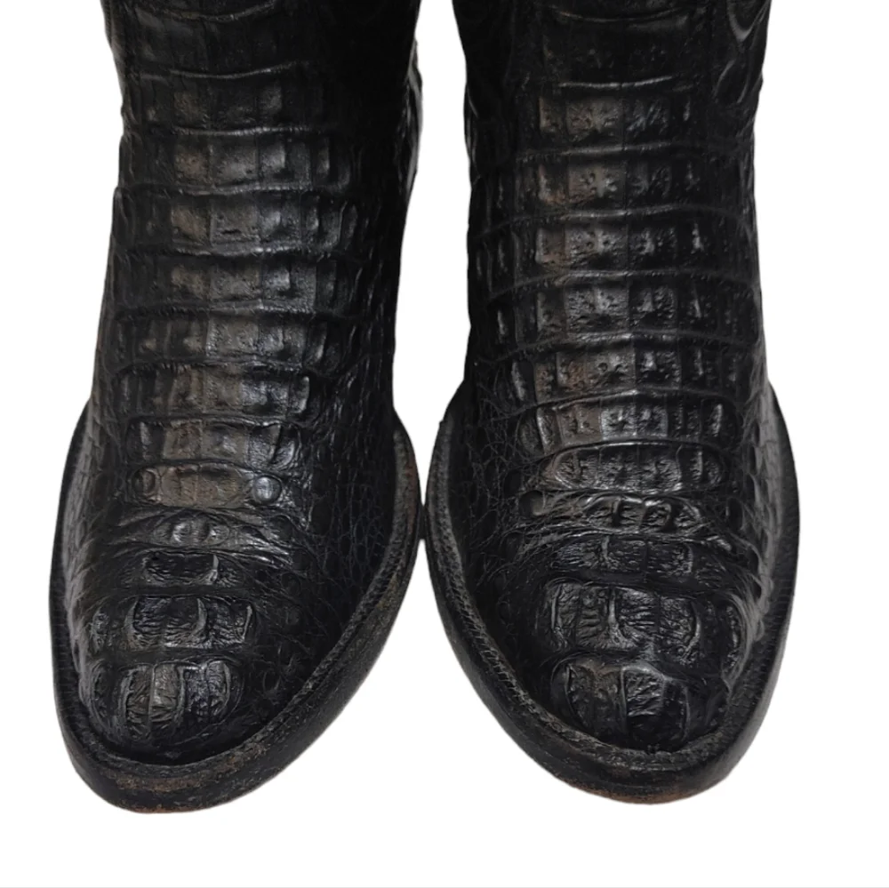Black Jack Black Caimen Belly Leather Classic Western Cowboy Boots Mens Size 6 - Picture 8 of 15